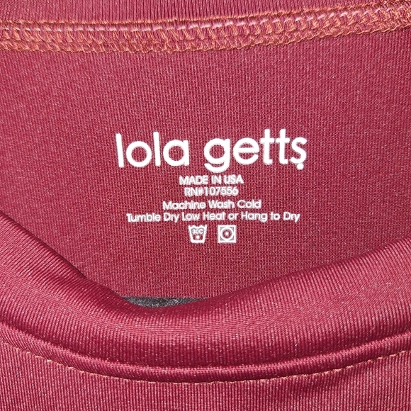 A Lola Getts 3/4 sleeve Midi dress wine colored with floral sleeves in a size 0 - Picture 4 of 6